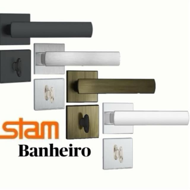 FECHADURA BANHEIRO 823/35 STAM ROSETA QUADRADA BROCA 40 MM PRETA, CROMADA E AÇO ESCOVADO WC