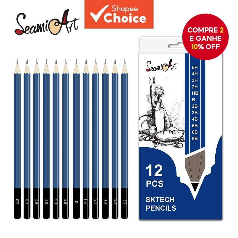 SeamiArt 12 Art Sketch Pencils & Kawaii Pillow Pencil Case-Conjunto De Grande Capacidade Para Estudantes/Escritório