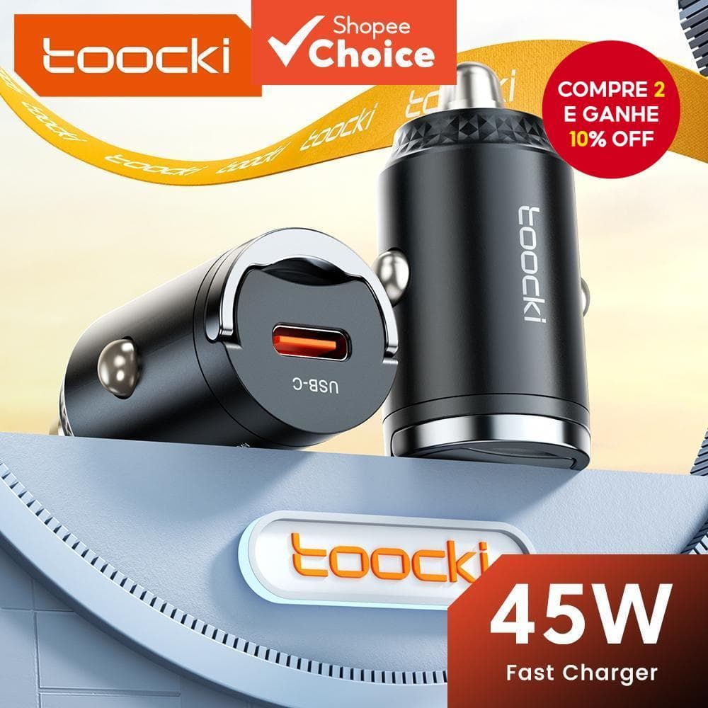 Novo Carregador Veicular Toocki Mini USB C com Anel de Puxar QC3.0 PD 45W Carregamento Super Rápido para Adaptador de