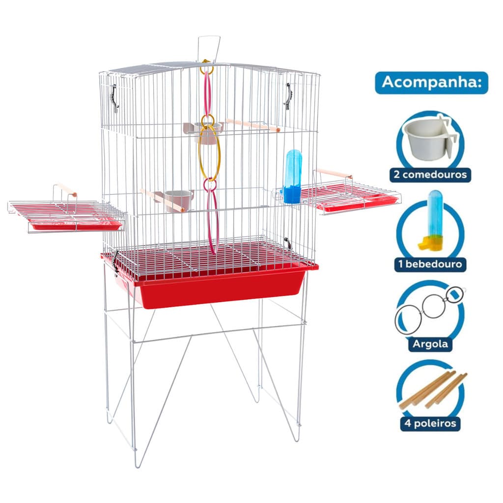 Gaiola Calopsita Mansa Arco Individual Aramada Reforçada Bandeja Removível Comedouro Bebedouro