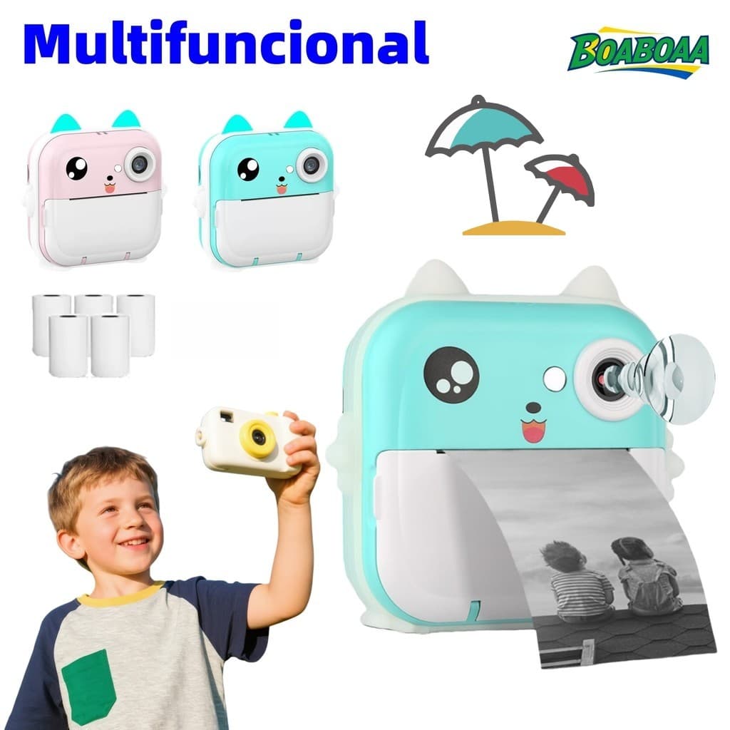 Câmera instantânea infantil, fotografia de vídeo digital, mini impressora térmica de brinquedo