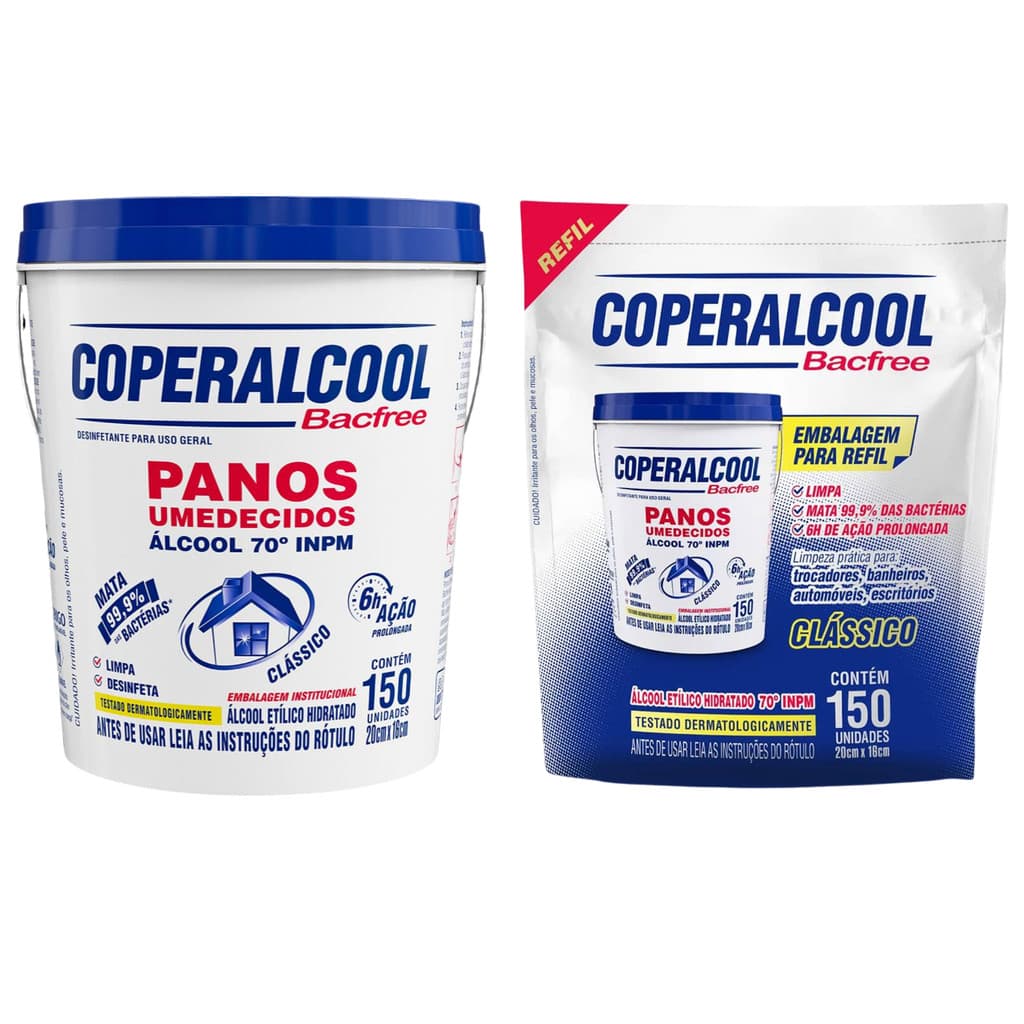 Pano Umedecido Álcool - Kit - Balde 150 Unidades + Refil