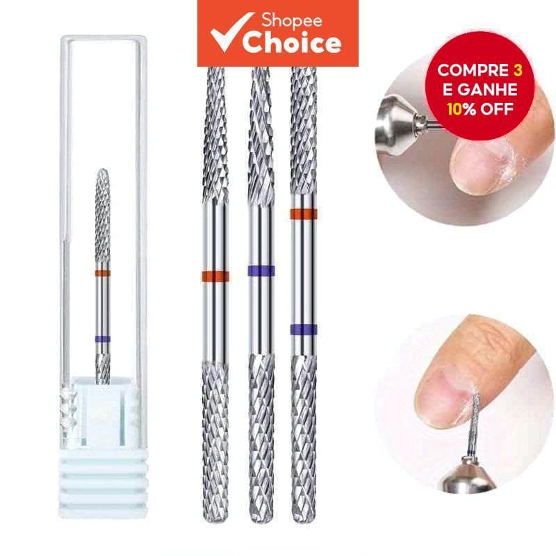 Broca Multifuncional para Unhas, com Dupla Ponta em Carboneto de Tungstênio, Afiada para Remover Gel e Exfoliação.