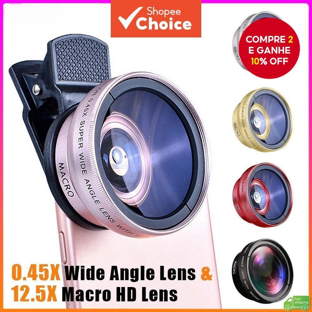 Conjunto De Lentes Externas Para Câmera Portátil 2 Em 1 0.45x E 49UV Ultra Grande Angular + Macro 12.5x Com Clipe Telefo