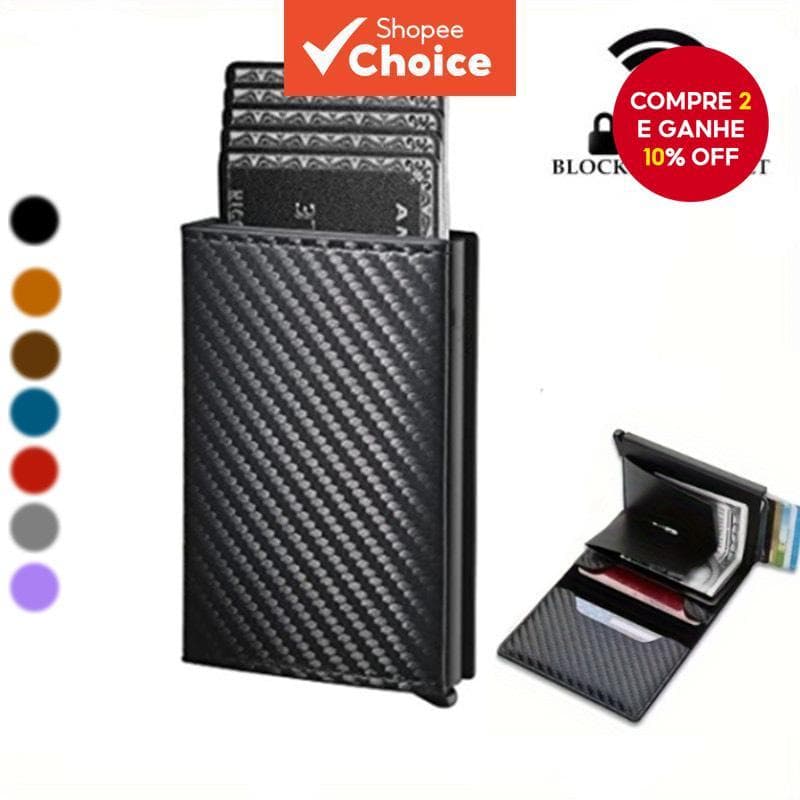 Carteira RFID De Fibra De Carbono Premium-Porta-Cartões De Liga De Alumínio Antirroubo Para Homens .