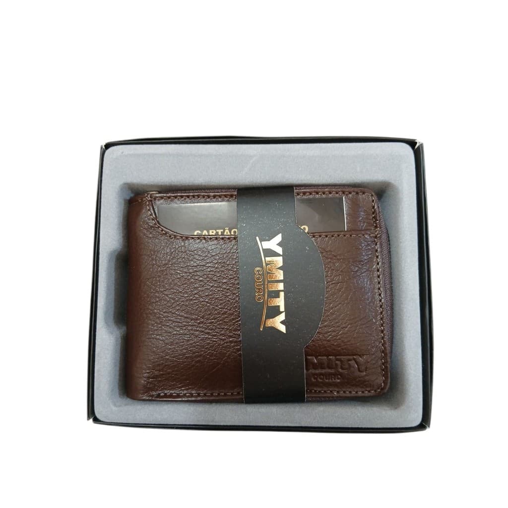 Carteira Unissex Multifuncional em Couro com Fecho de Zíper e Porta Moedas Modelo 031