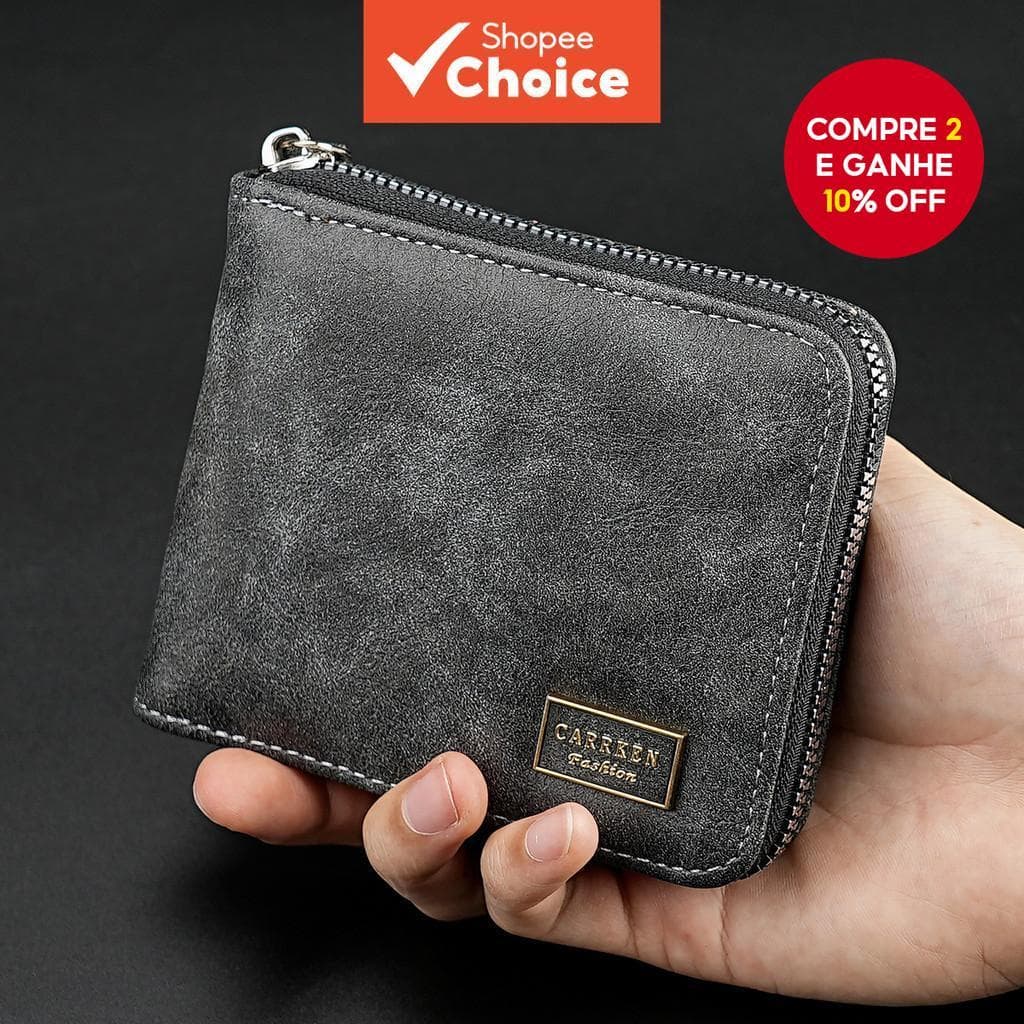 Carteira Masculina Vintage Com Zíper Curto – Bolsa Elegante De Couro Vários Cartões E Bolso Para Moedas , Presente Joven