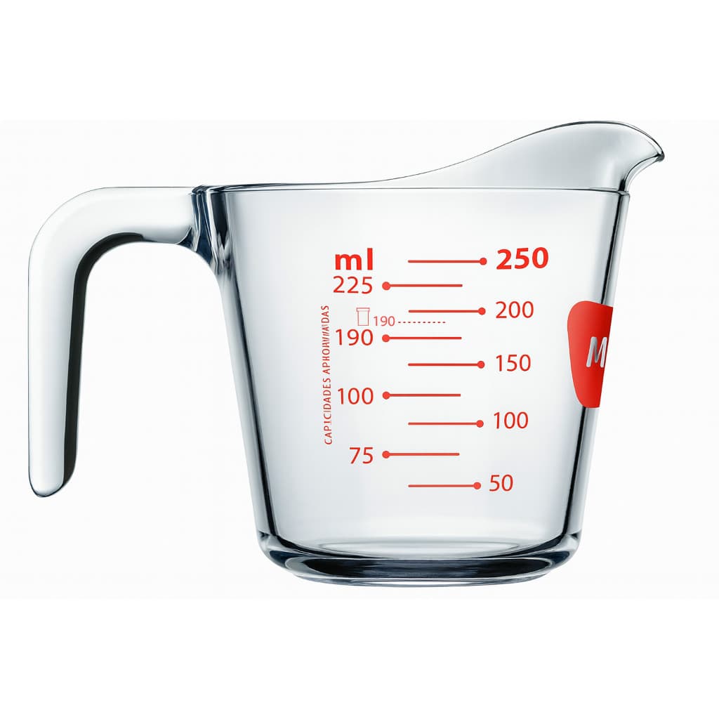 Jarra Medidora de Vidro Marinex 250ml 500ml – Resistente, Graduado e com Bico Dosador