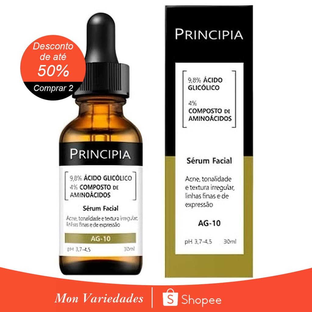 Sérum Principia Facial com 9.8% Ácido Glicólico: Esfolia Suave, Ilumina, Hidrata e Reduz Poros
