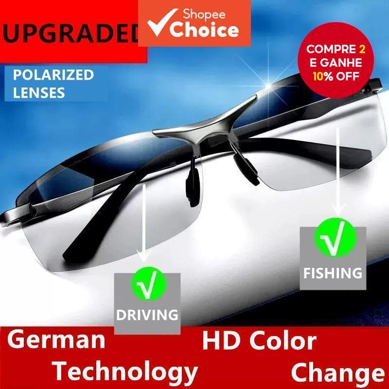 Óculos De Sol Fotocromáticos Polarizados Masculinos Para Pesca/Condução-Adaptável Com Luz Automática Uso Diurno E Noturn