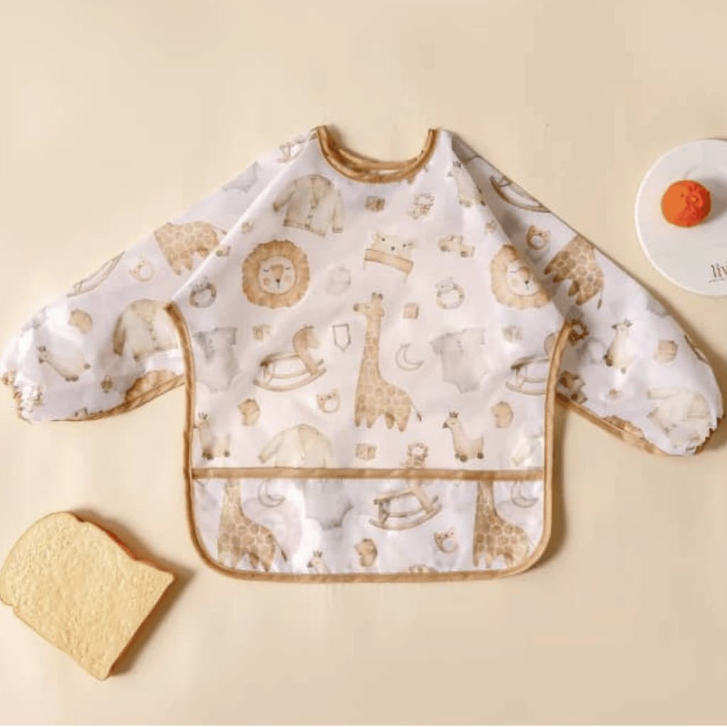 Babador Impermeável Rosa Azul com Mangas para Bebê Tecido Premium à Prova D’Água e Fácil de Limpar