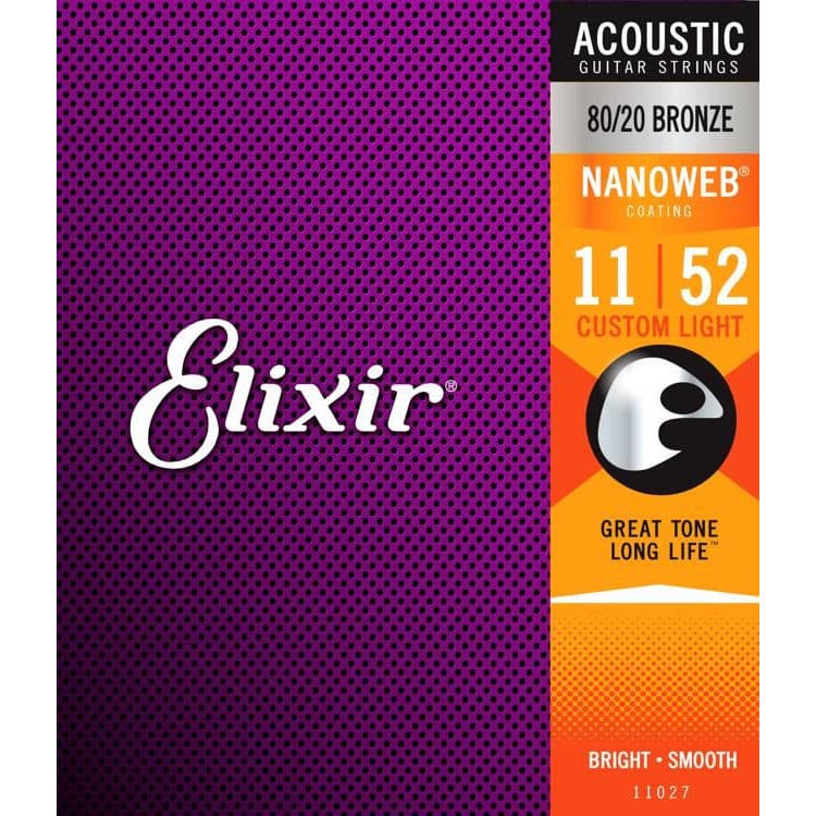 Cordas Acústicas Elixir 11-52 80/20 Bronze Nanoweb Luz Personalizada 11027