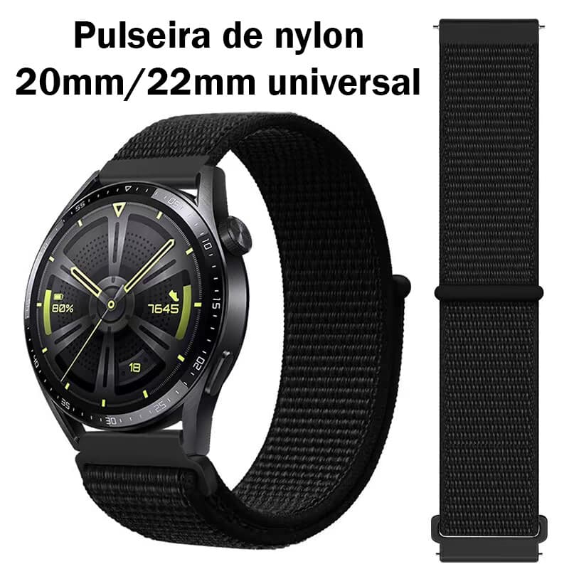 Pulseira Nylon Velcro para 20mm 22m Compatível Active2 GTS2/3 GTR42/47mm