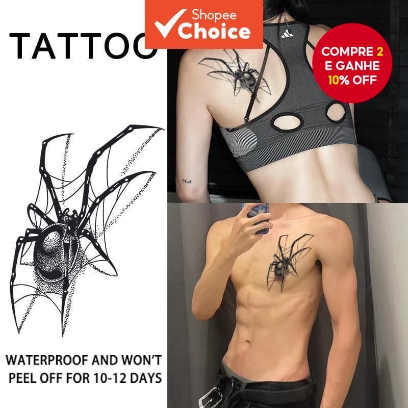 Adesivos De Tatuagem Temporária De Aranha Preta Para Arte Corporal Falsa Semipermanente À Prova D'água No Peito E Braço