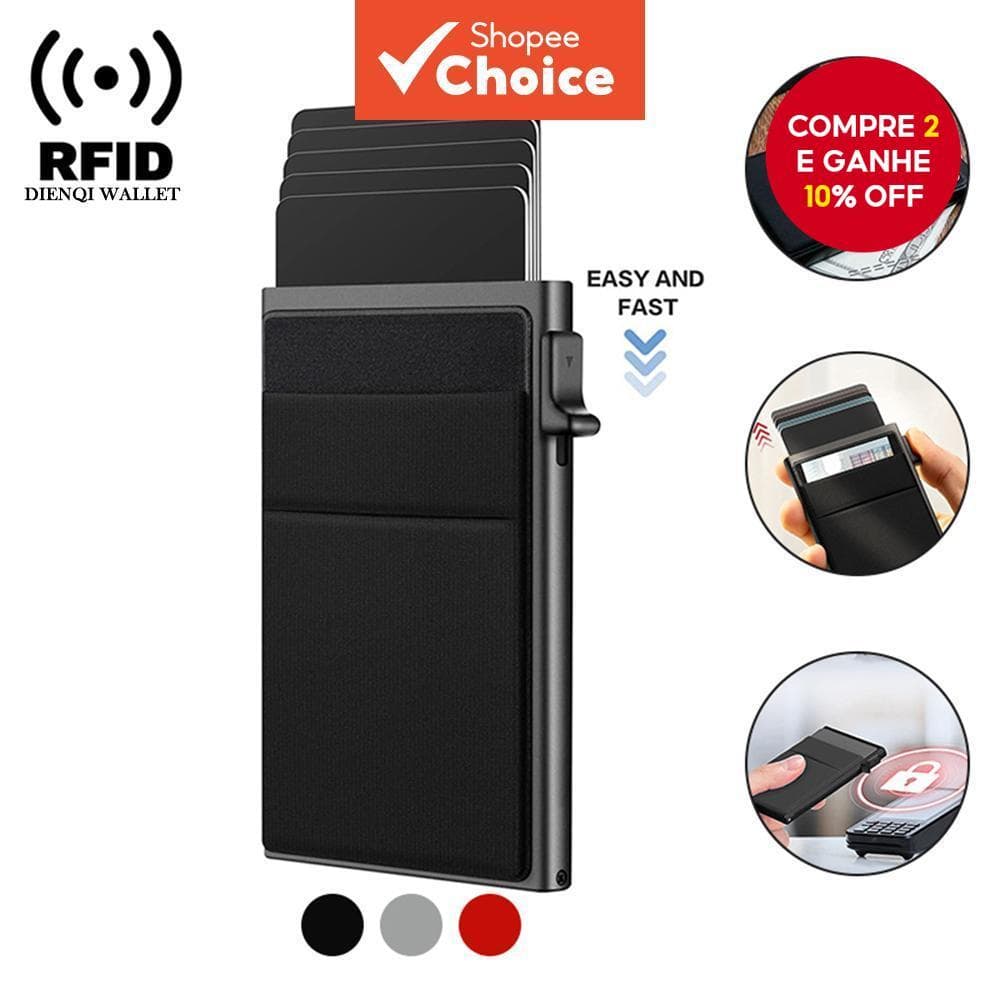 Carteira Masculina Minimalista RFID-Slot Para Cartão Pop-Up Automático , Clipe Dinheiro , Presente Leve E Portátil