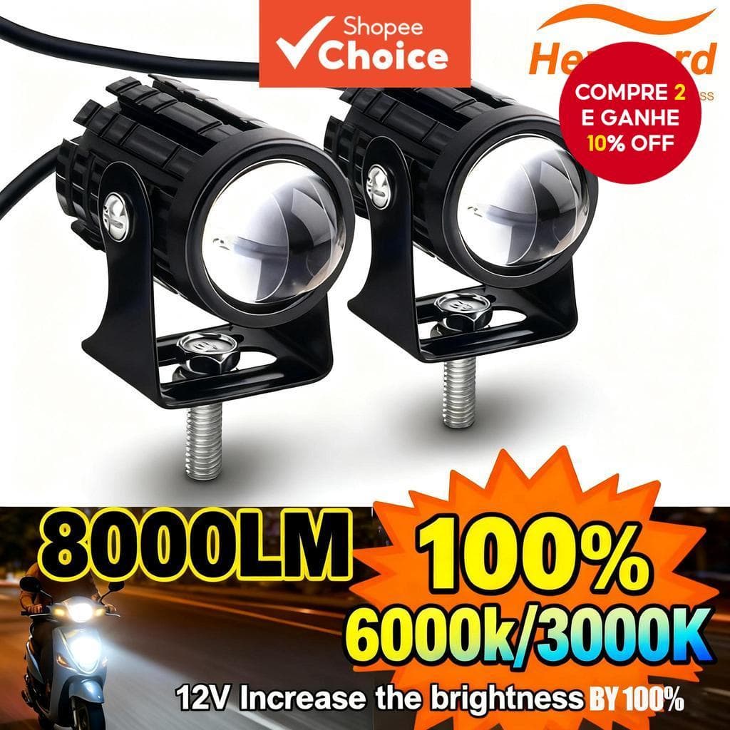 Luzes LED Para Motocicleta De Duas Cores Heyword-Holofotes Brancos E Amarelos Visibilidade Aprimorada