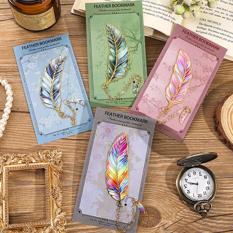 Marcador De Metal De Penas Delicadas Com Suporte Para Página De Livro De Estudante Pedante