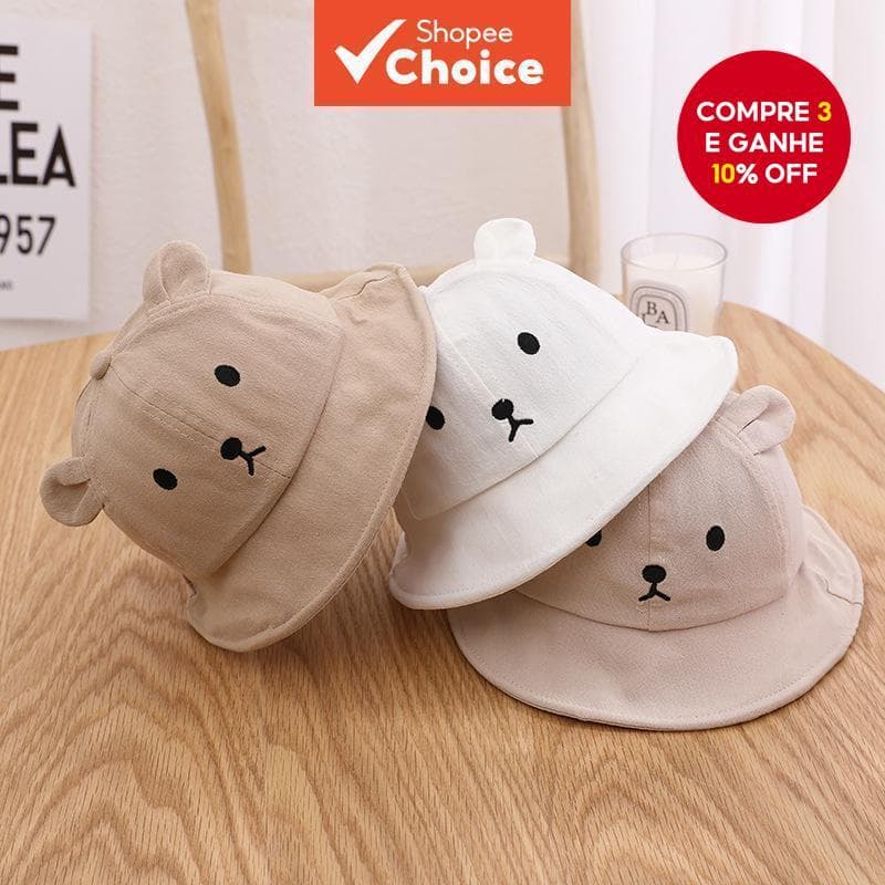 Chapéu De Pescador Infantil Fofo Ursinho Guarda-Sol Ao Ar Livre Casual Para Meninos E Meninas