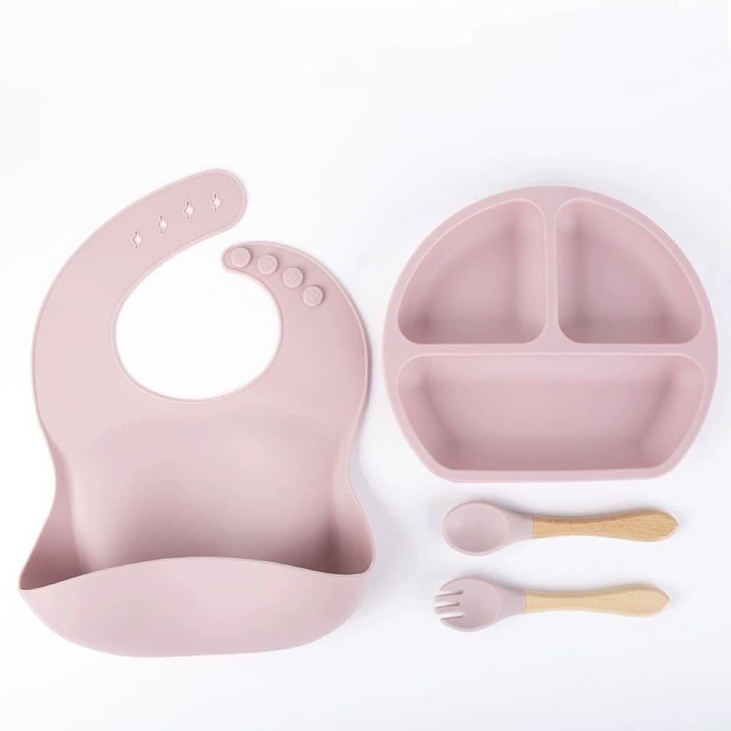 Talheres do Bebê 4 Pcs Talheres Silicone Infantil Com ventosa Colher Babador