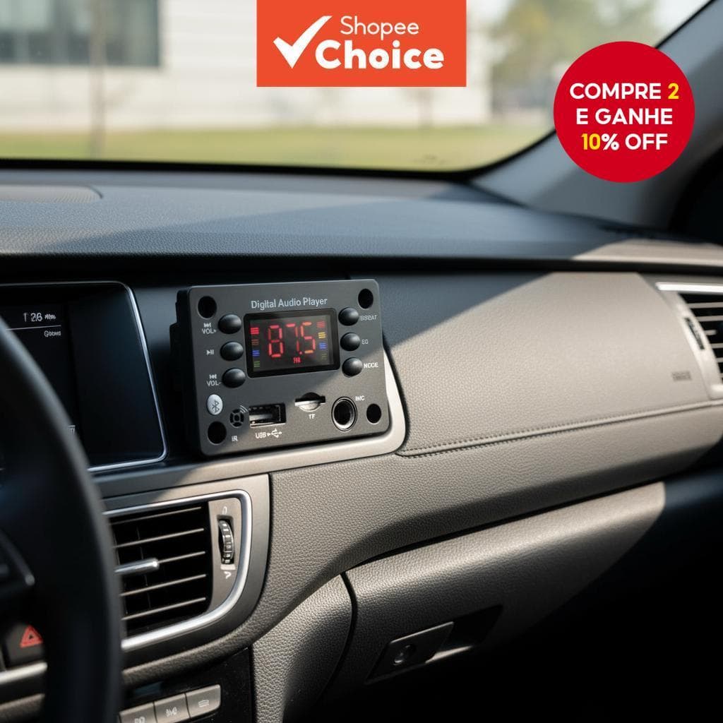  Car Hands-free Bluetooth 5.0 MP3 Player com USB, TF, Rádio FM, Microfone e Alto-falante para DC 5V 12V