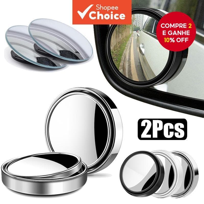 2 Pçs Quadro Redondo Convexo Espelho De Ponto Cego Segurança Condução Grande Angular 360 Graus Ajustável Retrovisor Clar