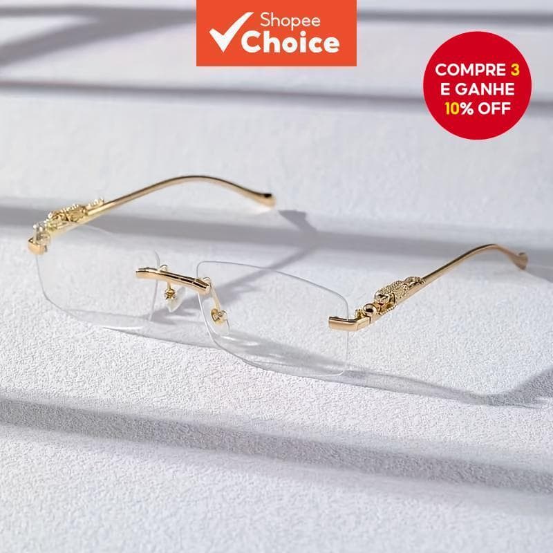 Óculos De Metal Retrô Sem Aro Masculinos , Destaque De Cabeça De Leopardo Com Design De Borla De Franja , Declaração Mod