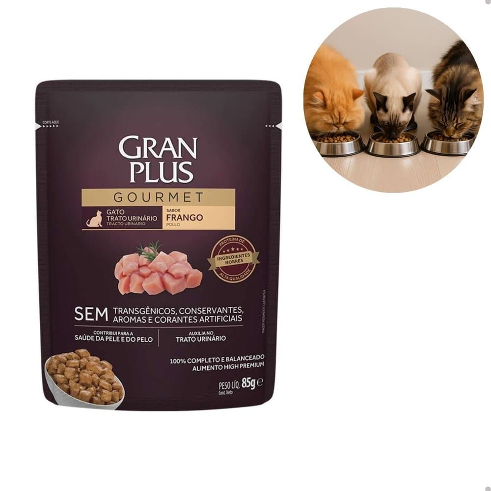 Ração Úmida GranPlus Sachê Gourmet Trato Urinário Frango para Gatos Adultos