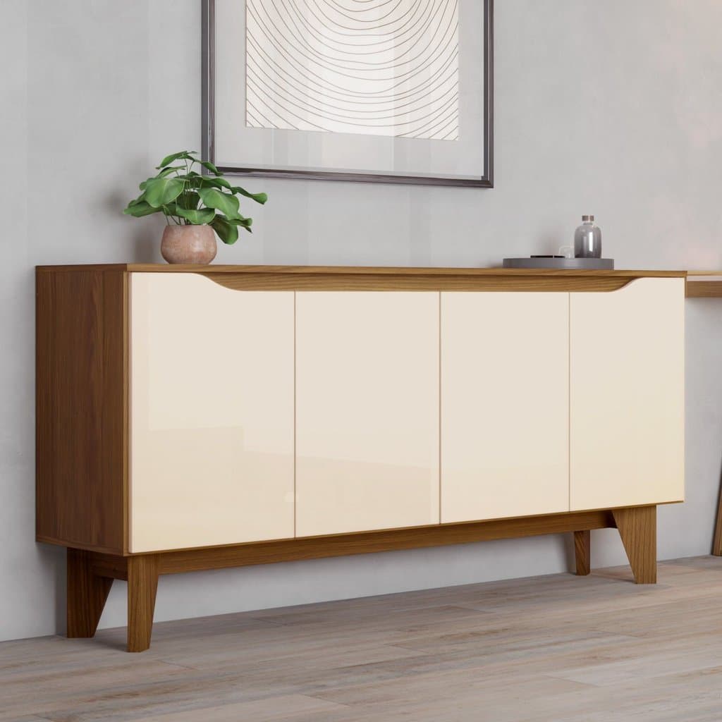 Buffet Aparador 4 Portas 150cm em MDP com Portas em MDF Nature Off White