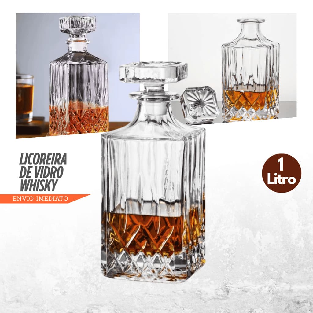 Garrafa Licoreira de Vidro Cristal 1 Litro Whisky Licor