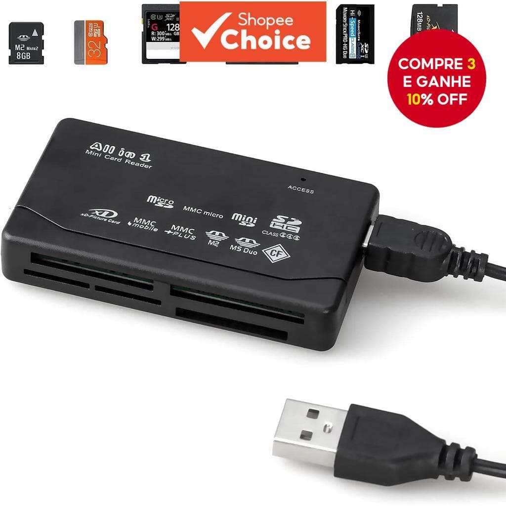 Leitor De Cartão De Memória Tudo Em Um Para Mini SDHC Externo USB M2 MMC XD CF