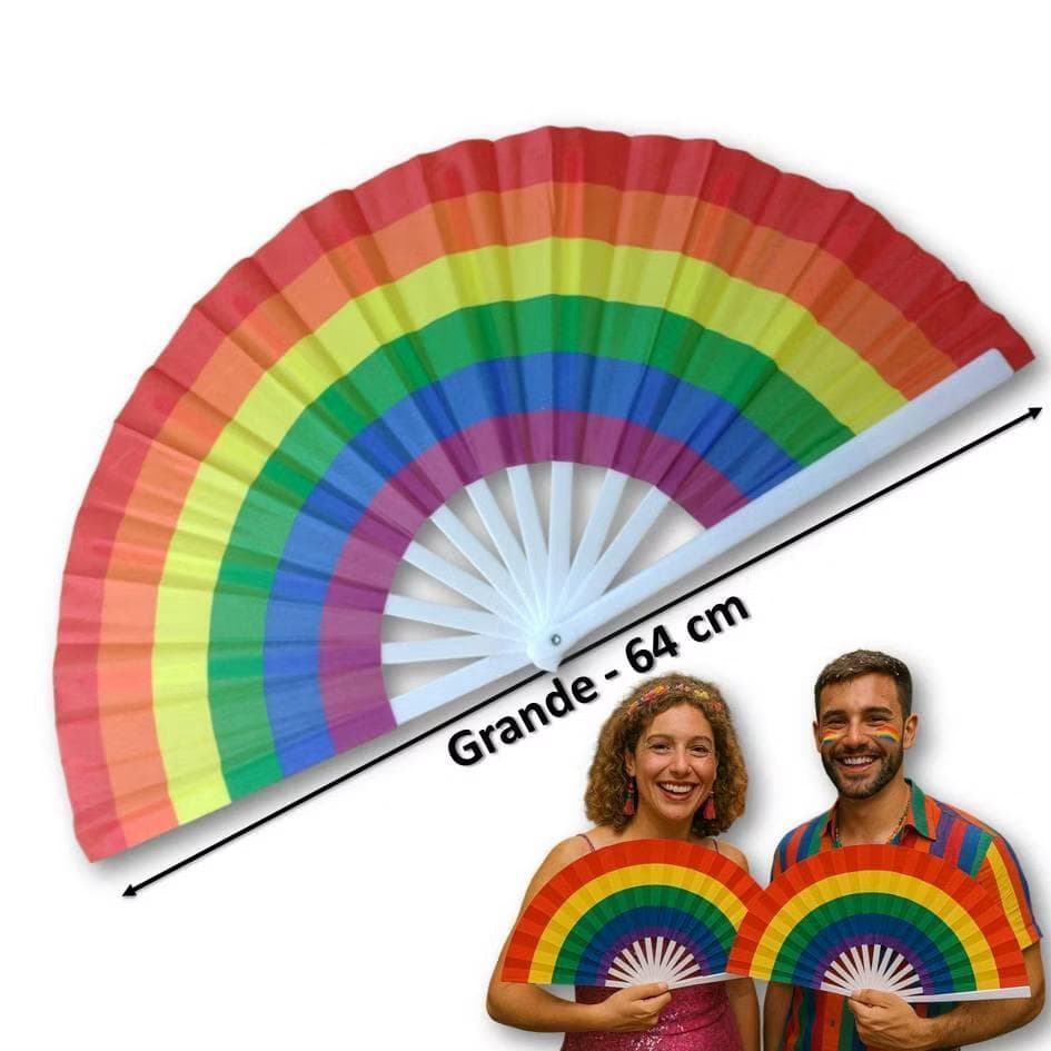 Leque COLORIDO Arco Íris Grande LGBTQ+ Para Festa Dança Decoração 34x64