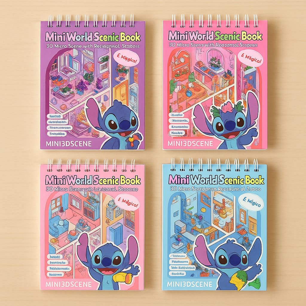 Caderno Adesivo 3d 8 Cenarios Criativo Com Pinça Stitch Novo