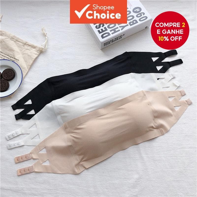 Bralette Preto Sem Costura De Seda Gelada Respirável-Sutiã Bandeau Branco Confortável Rastros