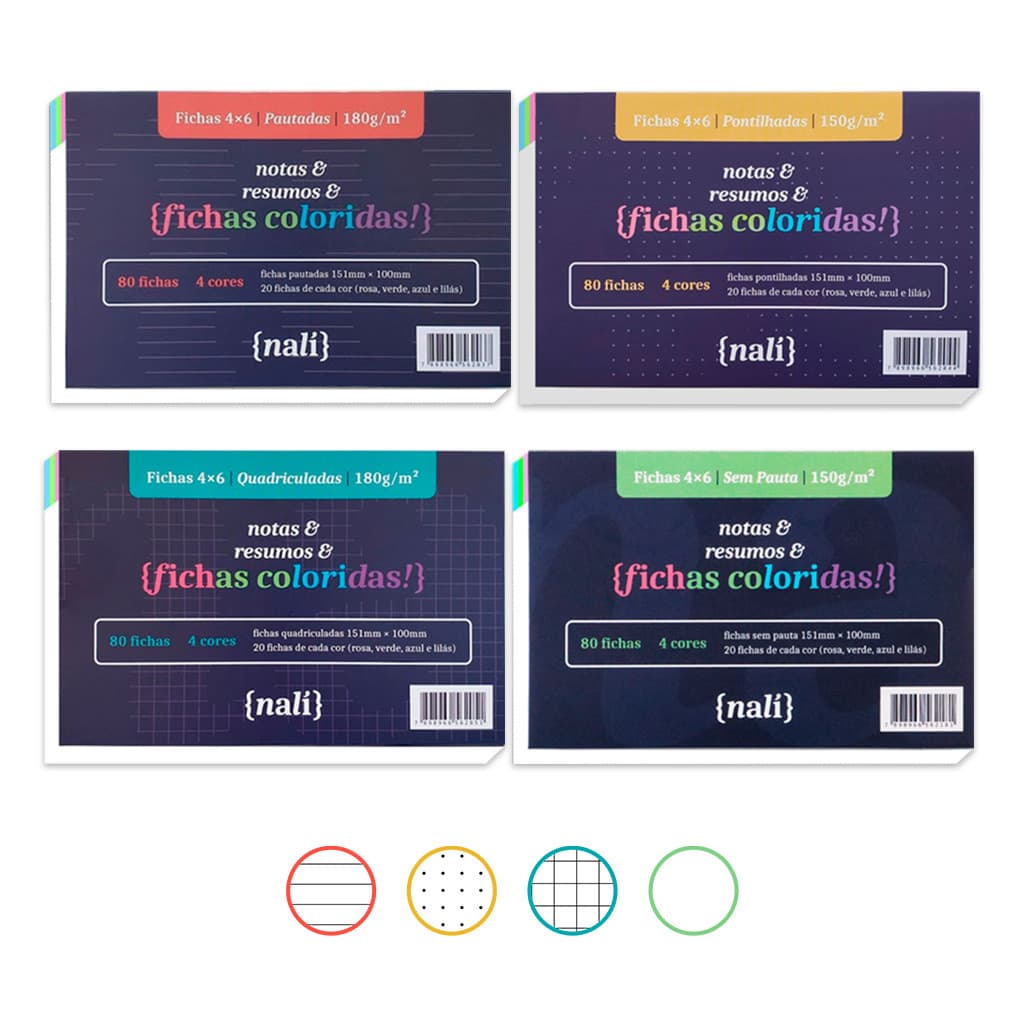 Fichas coloridas 4x6 nalí 150g/m2 80 fichas - unidade