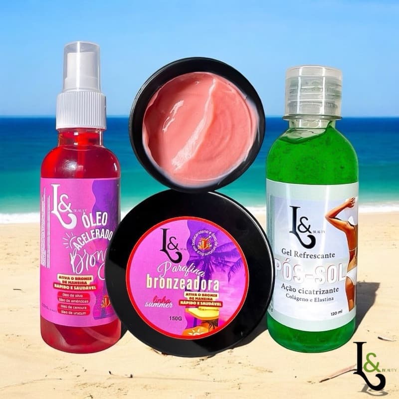Kit Pós sol Cicatrizante + Óleo Ativador de Bronze +  Parafina Aceleradora Marquinha