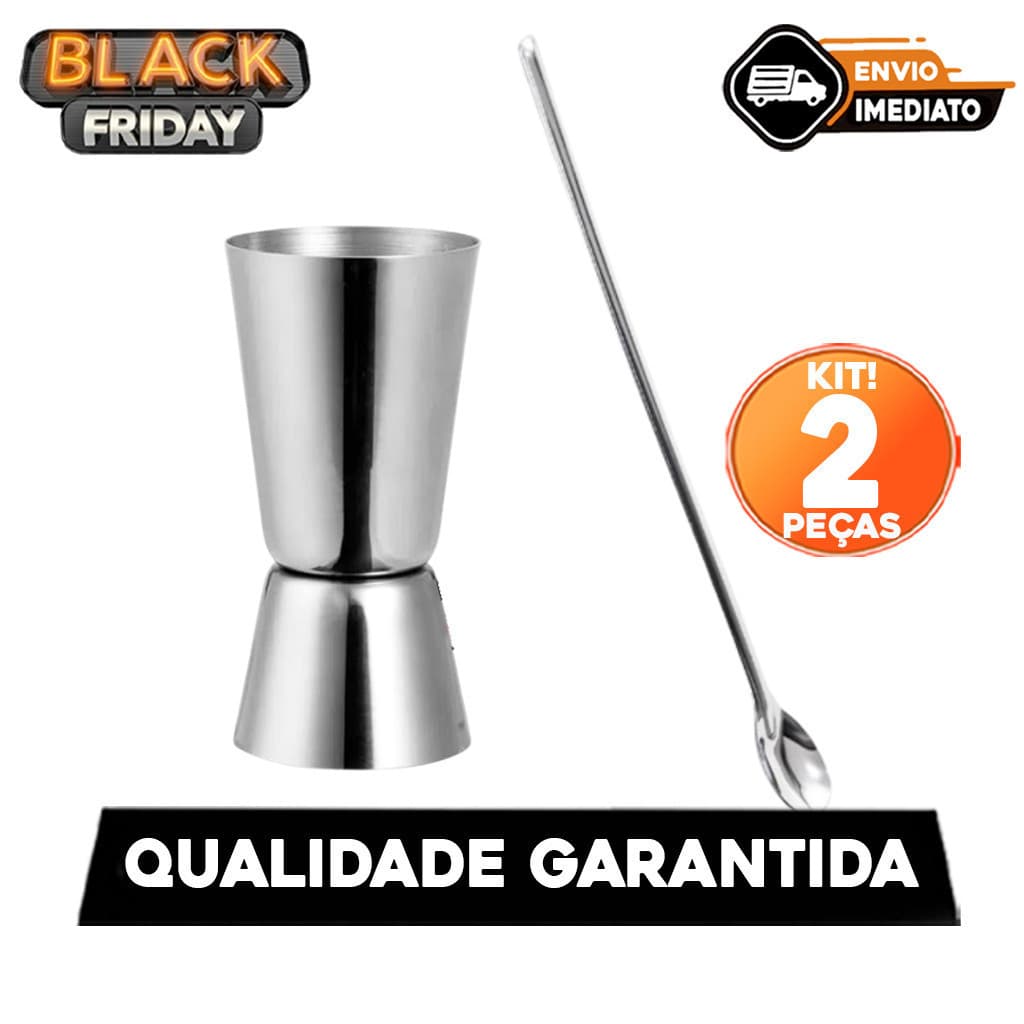Kit 2 Peças Dosador Duplo e Colher Para Drinks Barmen Bebidas Caipirinha