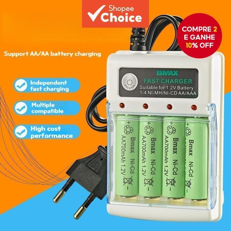 Carregador de 4 Ranhuras 804 NiMH AA / AAA Bateria No. 5 7 Bateria Recarregável Padrão Europeu BMAX
