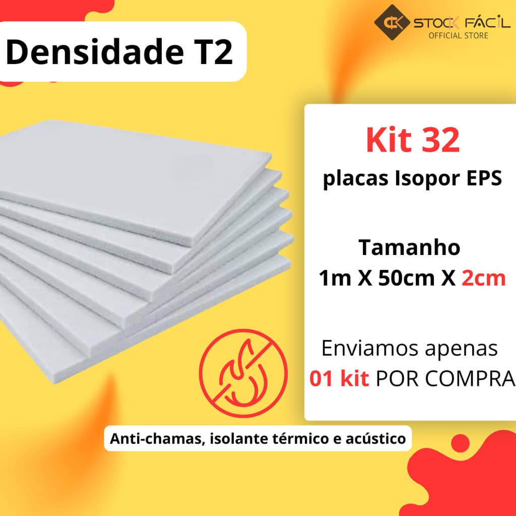 Kit 32 Placas de Isopor 2cm T2 Isolamento Calor Som AntiChamas Revestimento