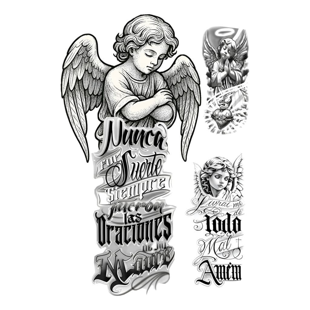 3 Tatuagens Temporária Anjos -  Um 16x27 - Dois 4x10