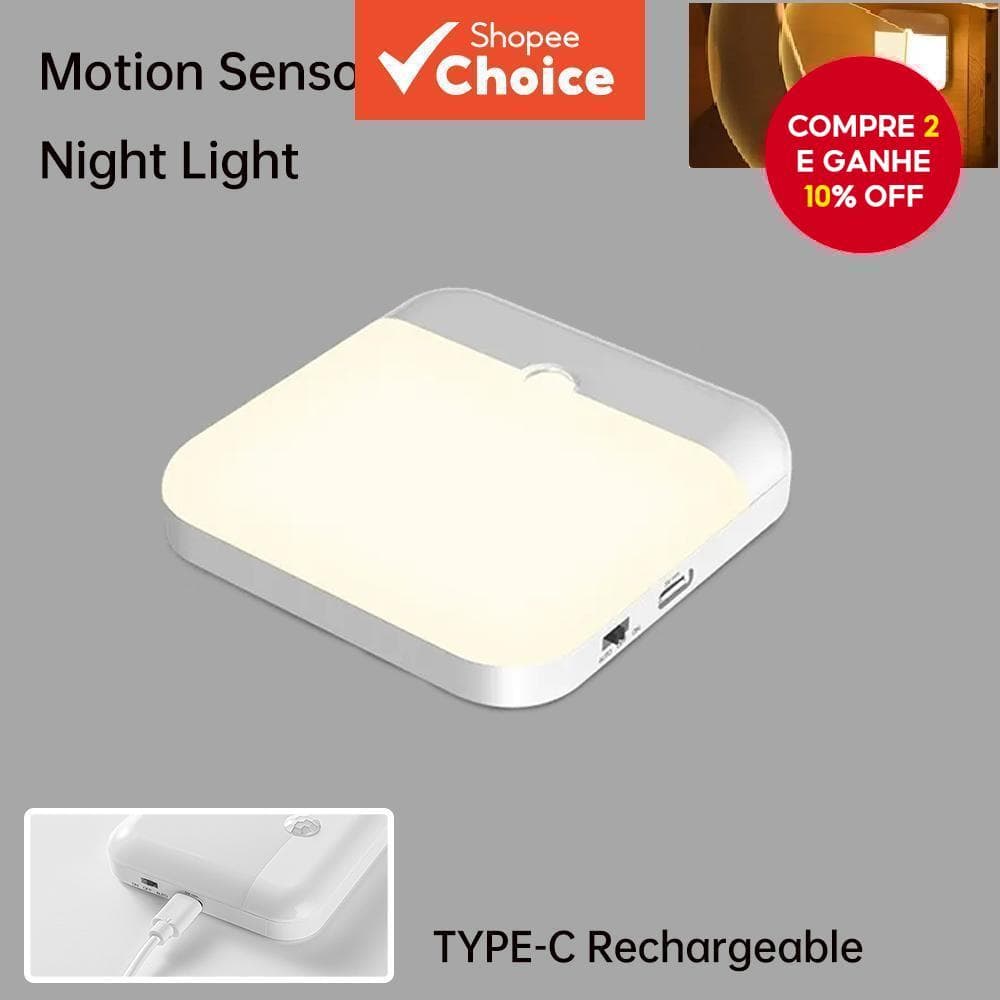 Lâmpada De Gabinete Sem Fio Recarregável Tipo C Com Sensor De Movimento LED
