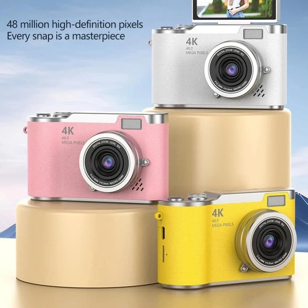Câmera Digital CCD 2025 NOVA 48MP com Tela Flip 4K 8X Zoom | Presente Estudante Portátil Selfie Vlog