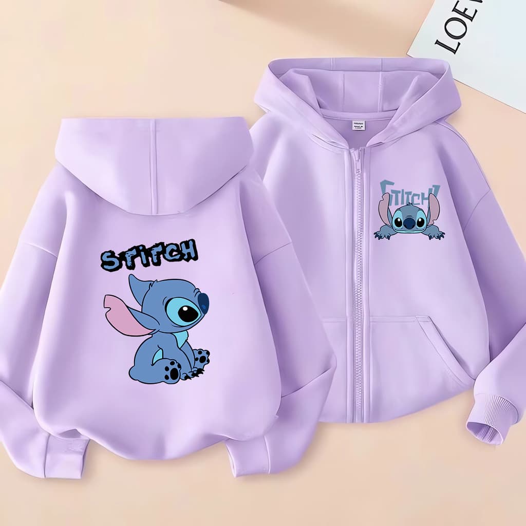Engraçado Kawaii Ponto Hoodie Crianças Menina Lilo E Impressão Moletom Com Zíper Capuz Bebê Casual Topos
