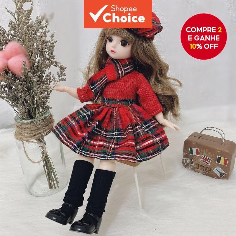 Boneca BJD 30CM Com 12 Articulações Móveis-Brinquedo De Vestir Em Escala 1/6 , Olhos Marrons E Roupa De Natal