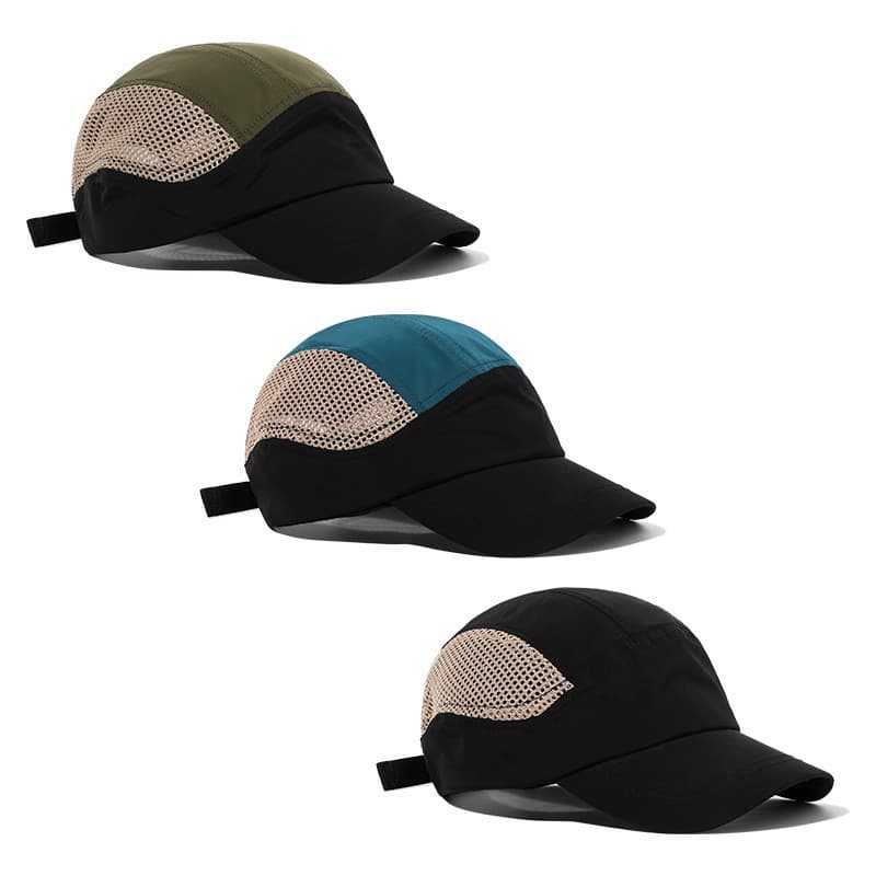 Boné Five Panel Masculino Nylon Liso com Malha Estilo Vintage para Corrida e Acampamento Moda e Uso Diário