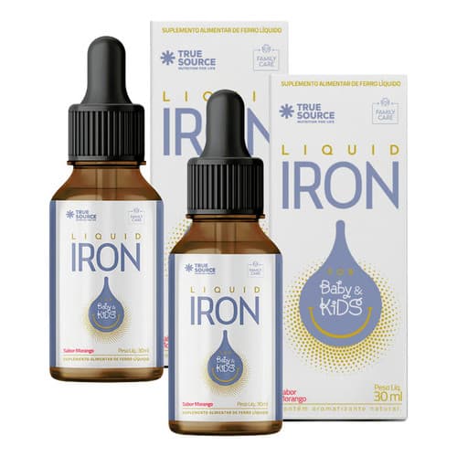 2x Multivítaminico Ferro Liquid Iron Kids True Source 30ml Sabor Morango