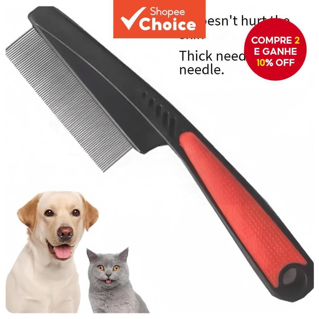 Pente De Dente Fino De Aço Inoxidável-Removedor De Piolhos/Caspa De Dupla Finalidade Para Animais De Estimação E Humanos