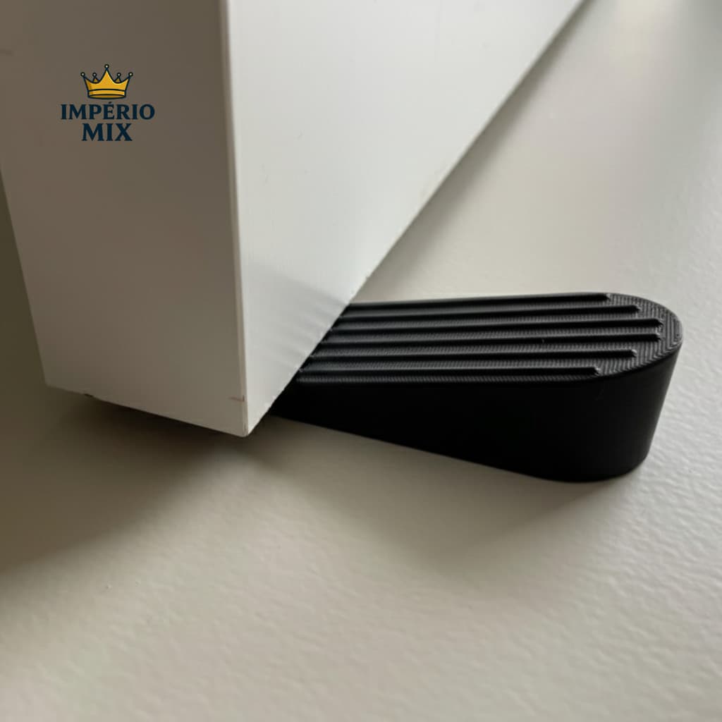 Trava de Porta Antiderrapante  – Cunha Forte Preta/Branca, Evita Batidas e Mantém Porta Aberta