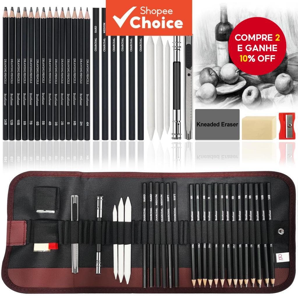 Conjunto De Lápis De Desenho 28 Peças , Ferramentas De Canetas Apagáveis De Carvão De Grafite , Materiais De Arte Profis