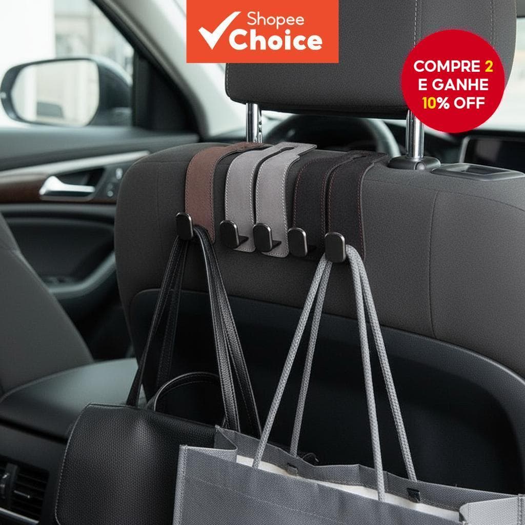  Universal Suporte de Cabide com Presilha para Encosto de Cabeça de Carro com 2 Ganchos Duplos para Armazenamento no