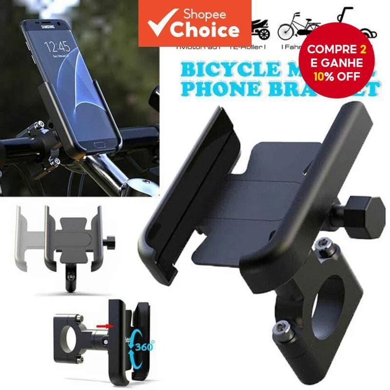 Suporte para celular de moto, suporte para guidão rotativo 360, suporte de alumínio para celular, espelho retrovisor,